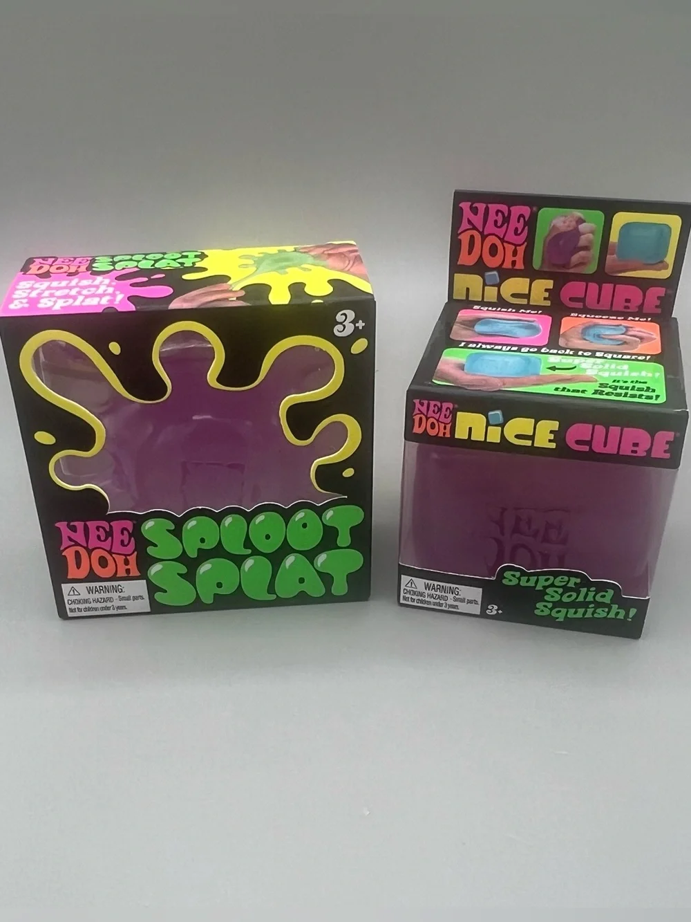 Authentic NEEDOH ~ 2 Pack 💜🩷~ Sploot Splat Squishy + Nice Cube Solid Squish Toy